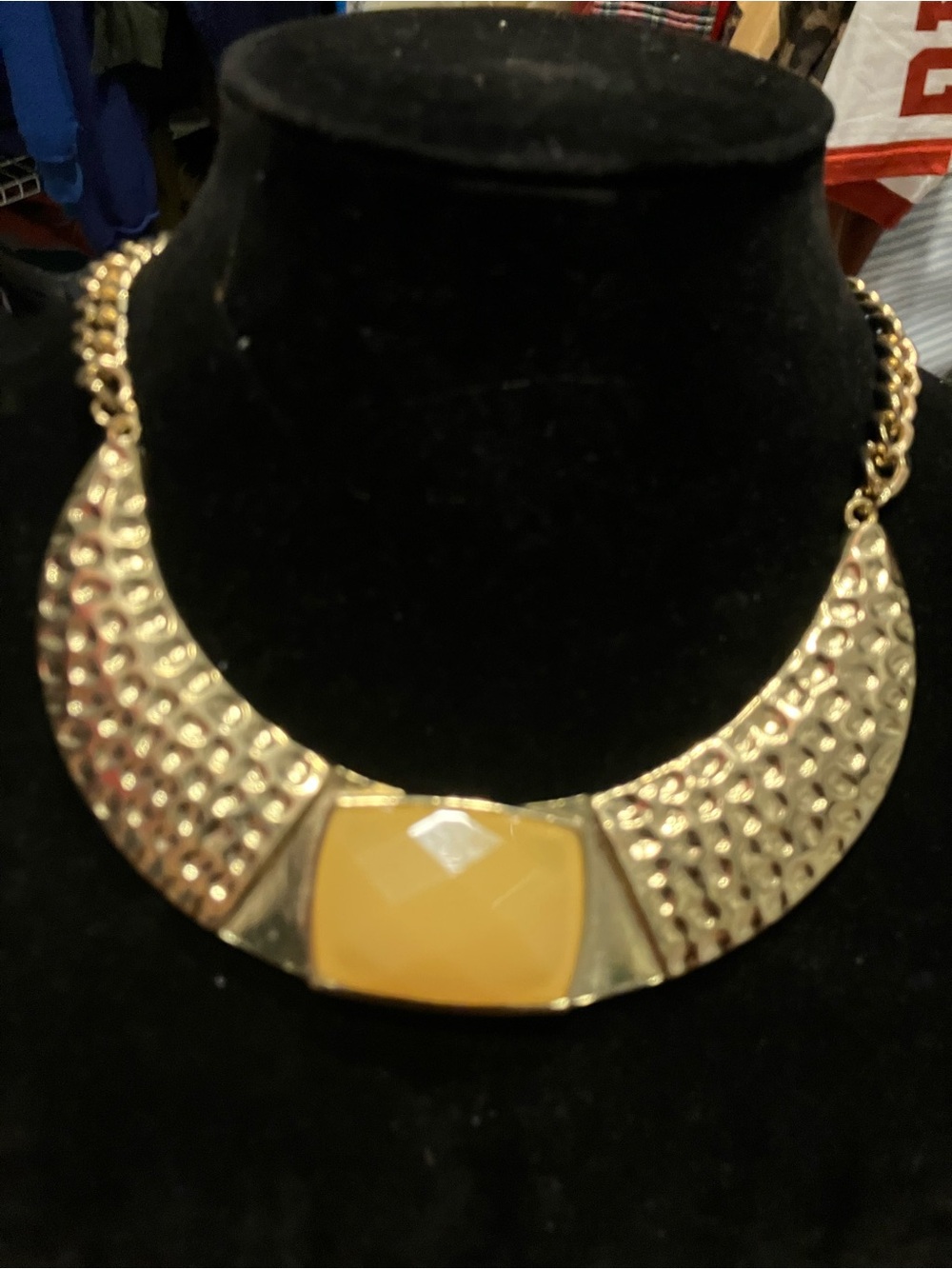 Gold Statement Collar Necklace with Yellow Center Stone